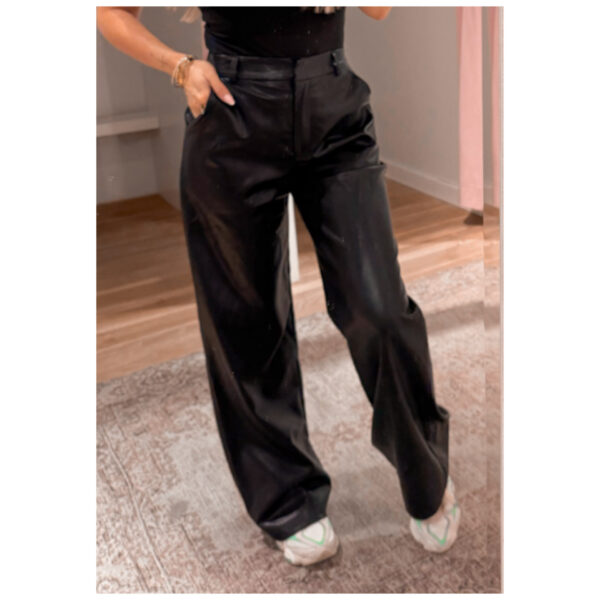 LEATHERLOOK WIDE FIT PANTS-BLACK