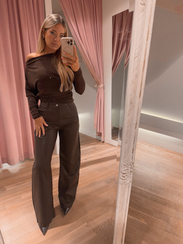 VIVI LEATHERLOOK PANTS - BROWN