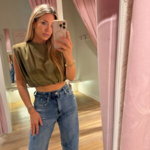 Cropped balloon top -khaki