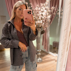 Checked sparkle blouse - brown