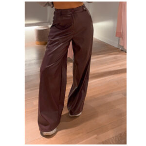 Wide vegan leather pants - bordo