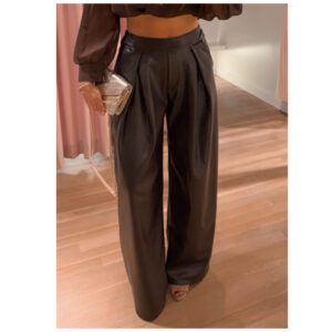 Vegan leather pants - plooi brown