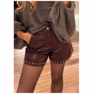 Stud short - vegan leather bordo