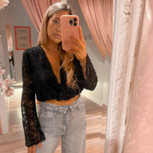 Lace sparkle top - black