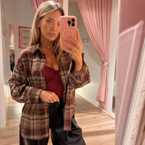 Rhinestone check blouse - bordo