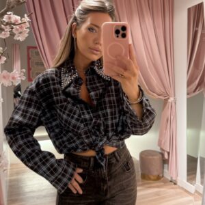 Diamond collar blouse - blue