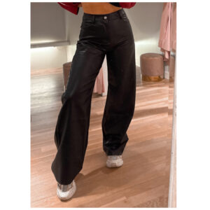 Faux leather wide leg - black