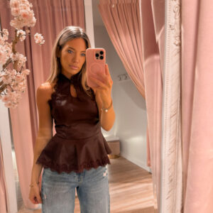 Leather lace top - bordo