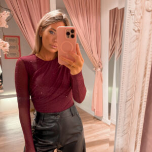 Glittery mesh body -bordo