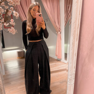The wide leg sparkle pantalon- black -extra tall