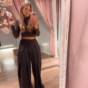 The wide leg sparkle pantalon- brown -extra tall