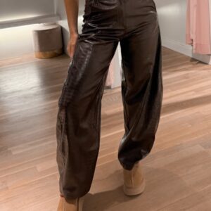 Croco leatherlook balloon pants-brown