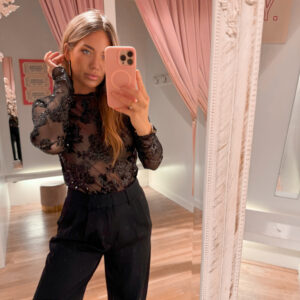 Paillette mesh top - black