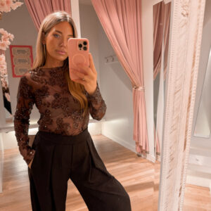 Paillette mesh top - brown