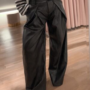 Baggy leatherlook pantalon - black
