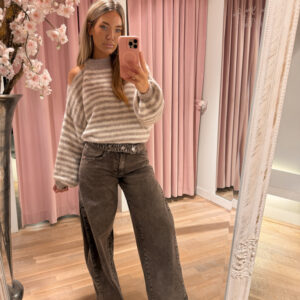 Stripe shoulder sweater - beige