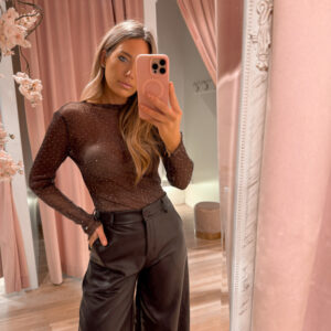 Glimmer mesh top - coffee